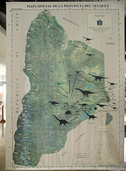 Map of the Neuquén province of Argentina with the discovered dinosaurs - Budapest, Hungary